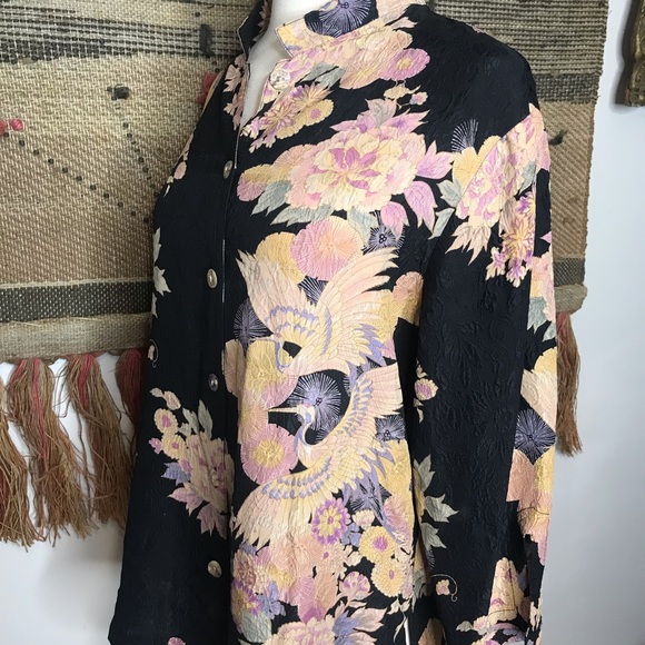 Citron Silk Crane Button Down Shirt - Picture 4 of 6